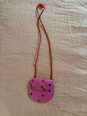 Kids Pink Polka Dot Neck Pouch with Red Cord